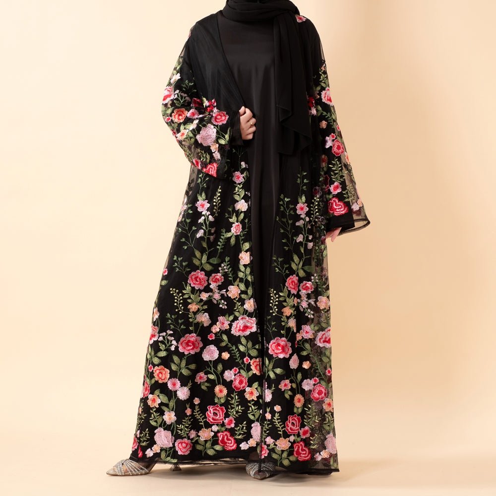 3D-Style Rose Garden Embroidered Open Abaya (MOA275), view 4