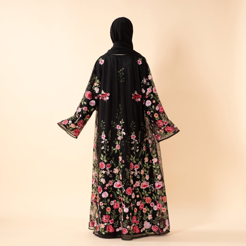 3D-Style Rose Garden Embroidered Open Abaya (MOA275), view 5