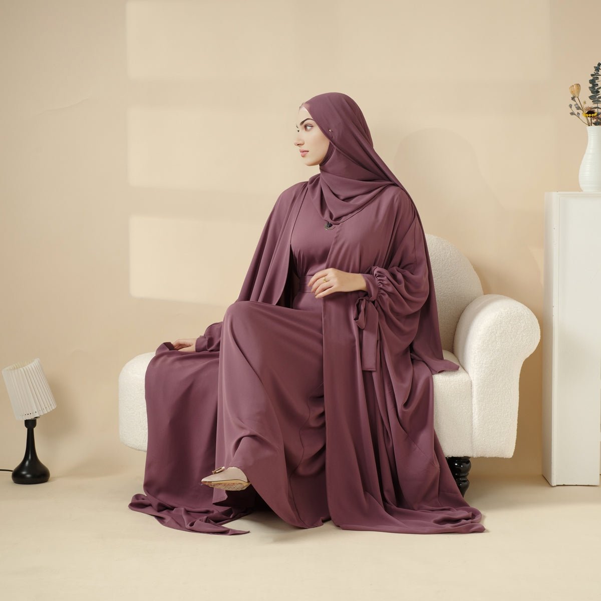5-Piece Set Farasha Abaya, Premium Farasha Textured Open Abaya (MOA095) by Mariam's Collection