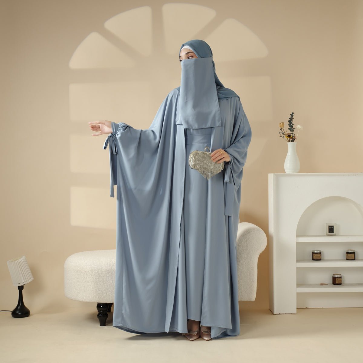 5-Piece Set Farasha Abaya, Premium Farasha Textured Open Abaya (MOA095), view 2