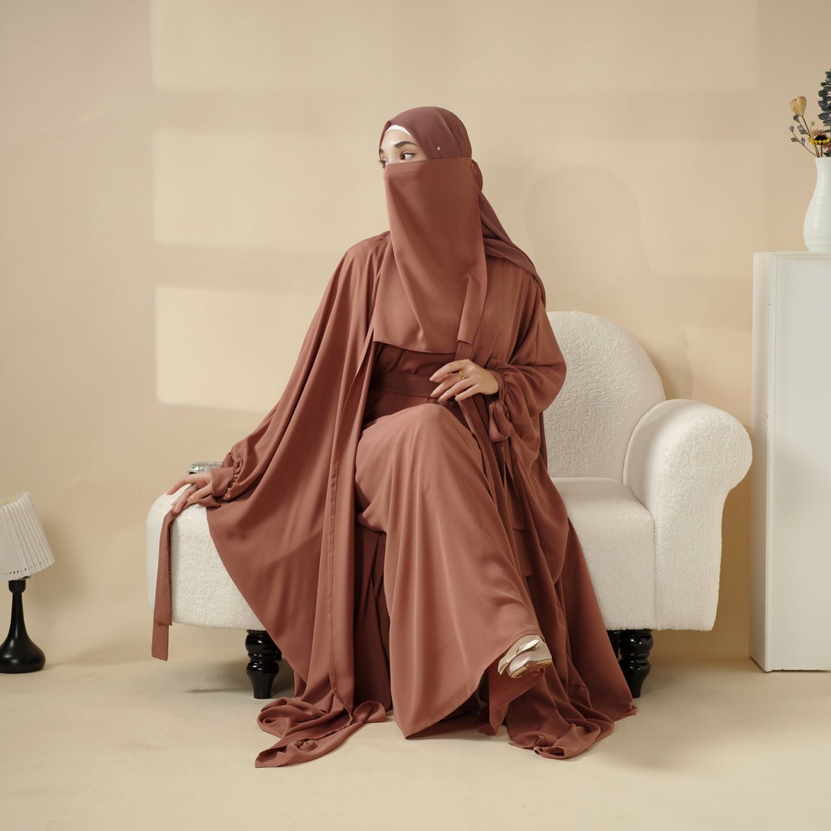 5-Piece Set Farasha Abaya, Premium Farasha Textured Open Abaya (MOA095), view 3