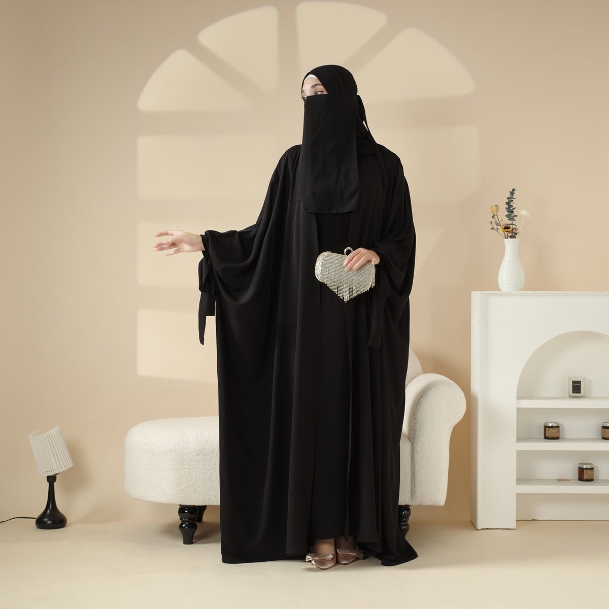 5-Piece Set Farasha Abaya, Premium Farasha Textured Open Abaya (MOA095), view 6