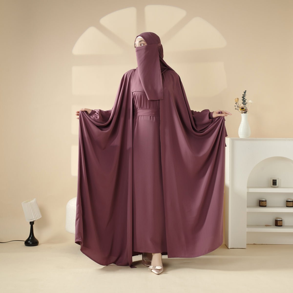 5-Piece Set Farasha Abaya, Premium Farasha Textured Open Abaya (MOA095), view 8