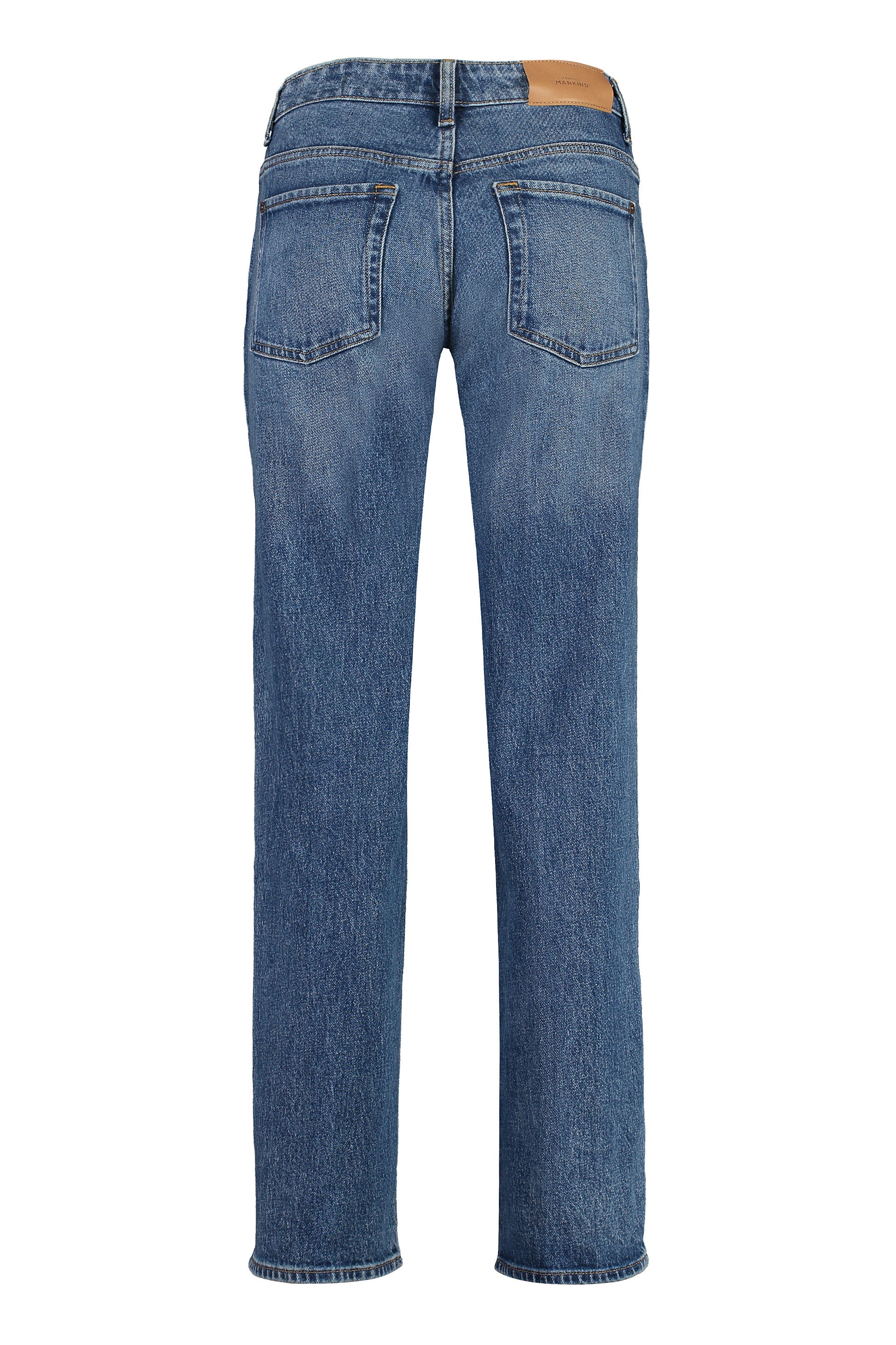 7 For All Mankind Straight-Leg Cotton Denim Jeans — Blue, view 2
