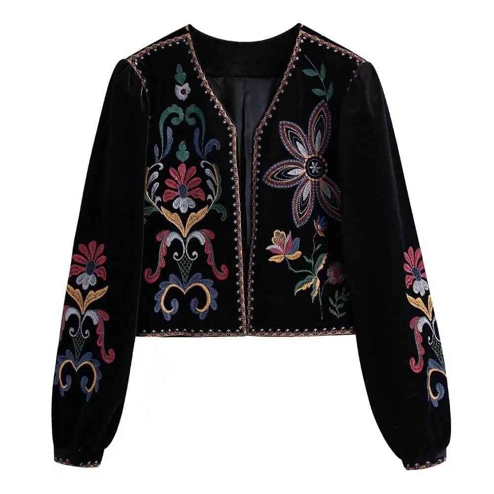 Black velvet embroidered blazer for women-Vintage style by Try Modest