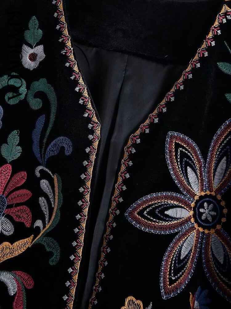 Black velvet embroidered blazer for women-Vintage style, view 5
