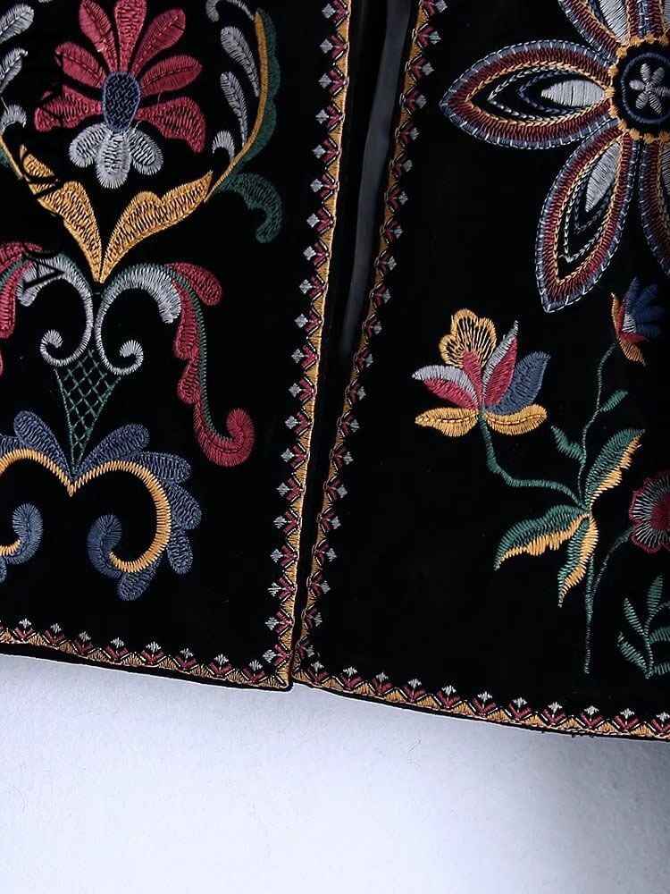 Black velvet embroidered blazer for women-Vintage style, view 6