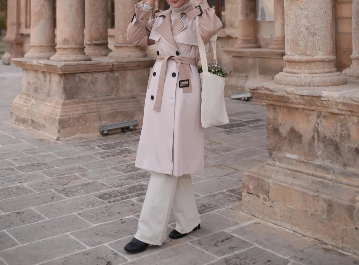 Korean windbreaker Full Sleeved trench coat Wide Waist, view 2