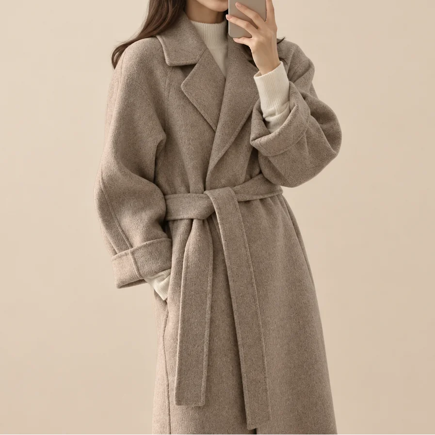 Long Wool Coat With Drop Shoulder, view 2