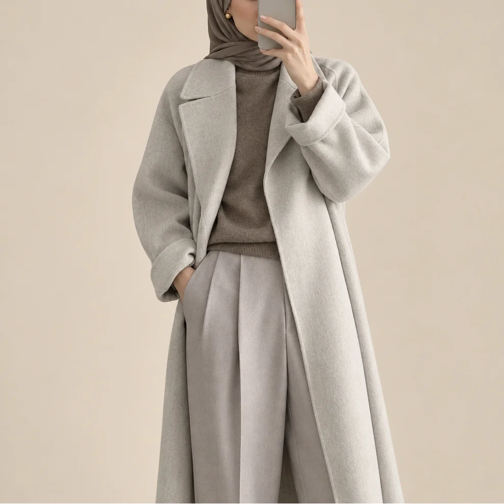 Long Wool Coat With Drop Shoulder, view 3