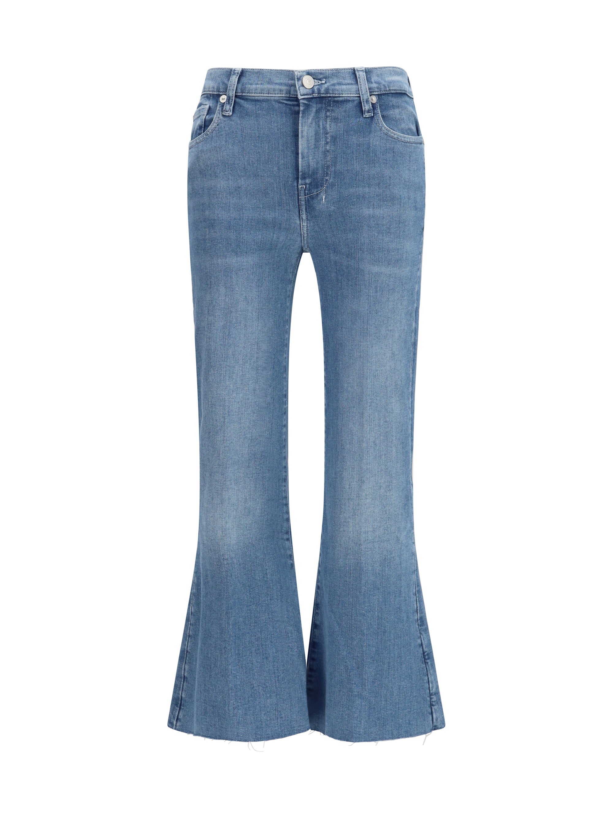 7for Cropped Flared with Raw Hem Jeans — Blue by 7for