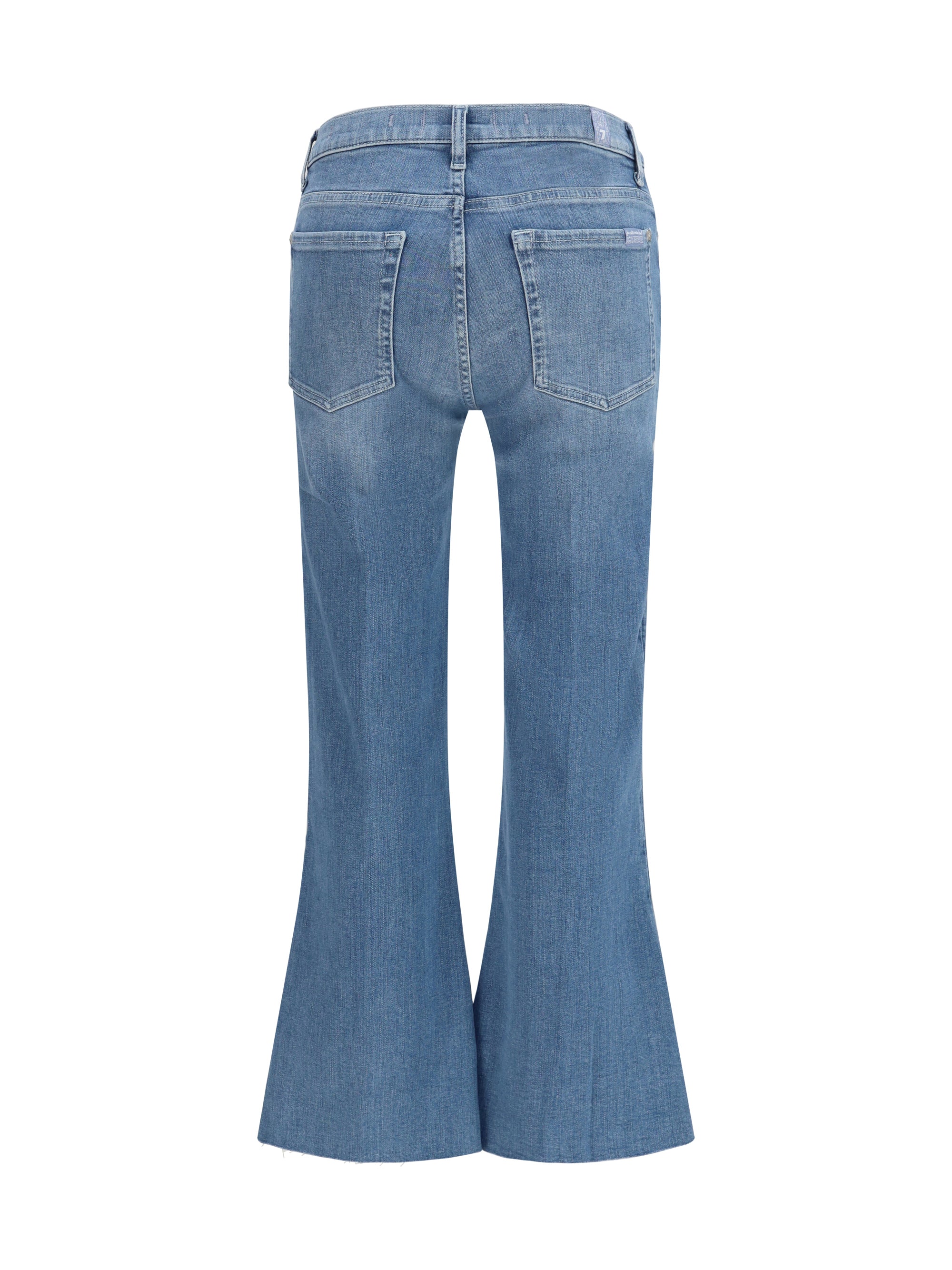 7for Cropped Flared with Raw Hem Jeans — Blue, view 2