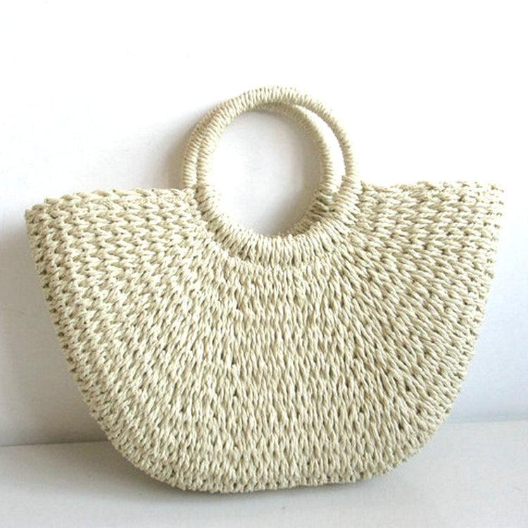 Round bucket woven holiday beach bag by Try Modest
