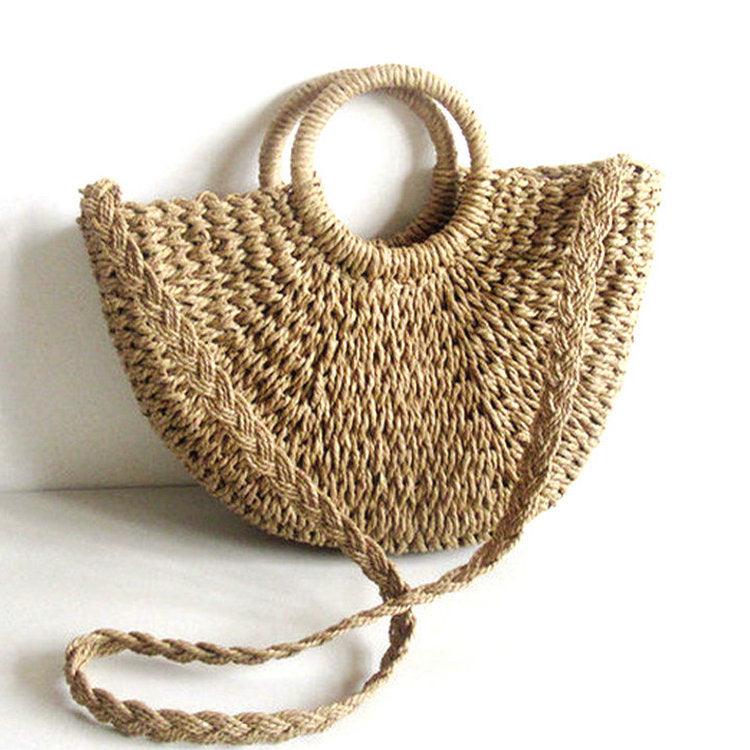 Round bucket woven holiday beach bag, view 2