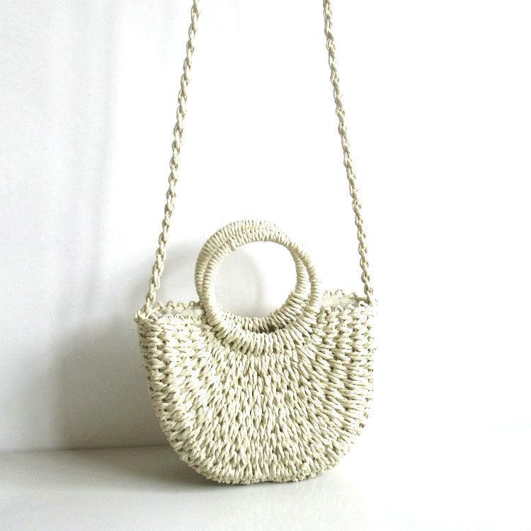 Round bucket woven holiday beach bag, view 3