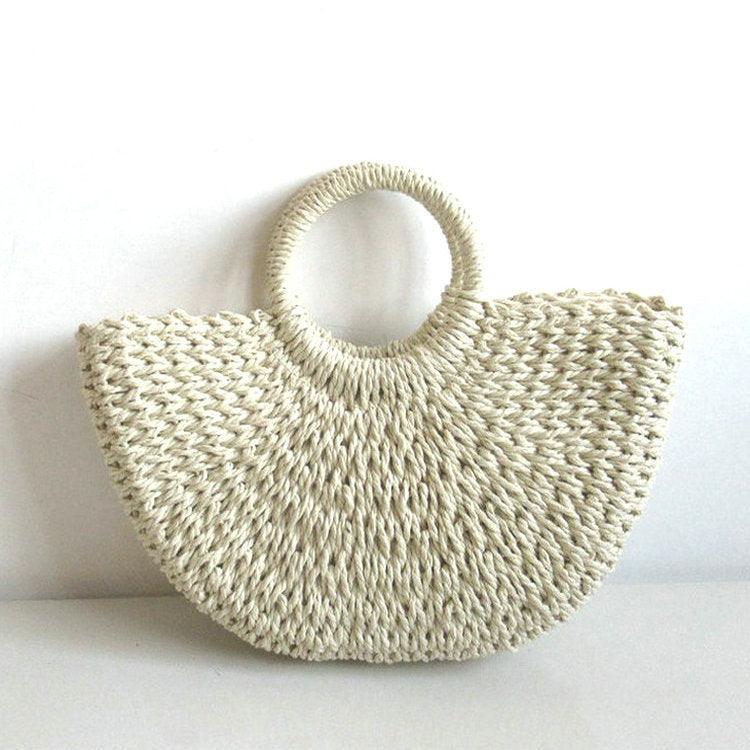 Round bucket woven holiday beach bag, view 4