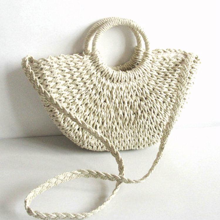 Round bucket woven holiday beach bag, view 5