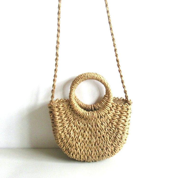 Round bucket woven holiday beach bag, view 6