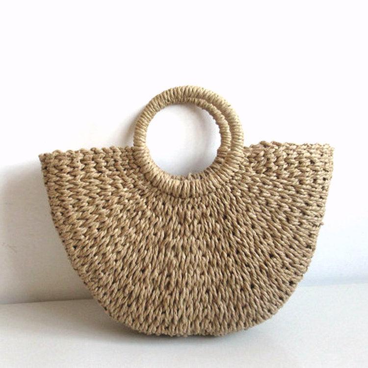 Round bucket woven holiday beach bag, view 7