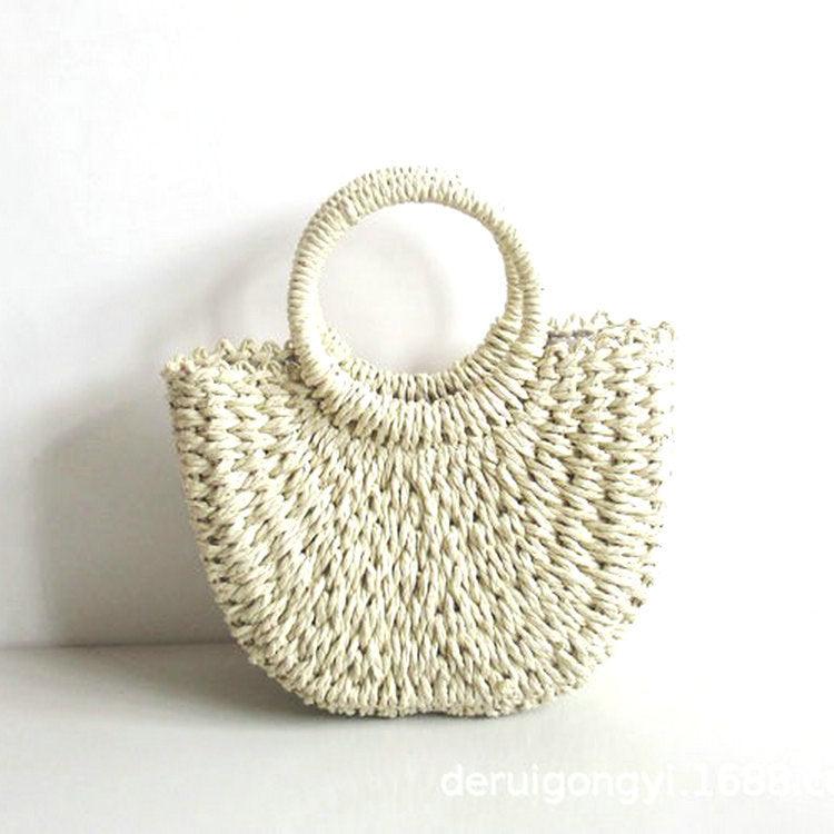 Round bucket woven holiday beach bag, view 8