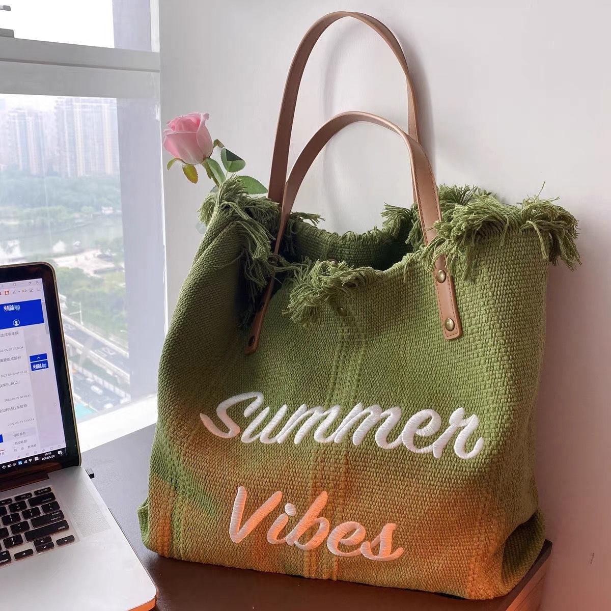 Letters Embroidery Canvas Beach Bag, view 2
