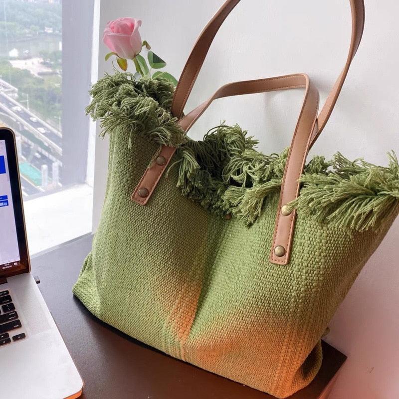 Letters Embroidery Canvas Beach Bag, view 8