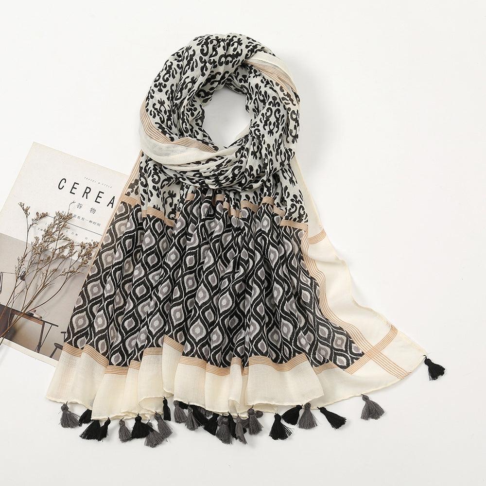 Geometric tassel stole by Try Modest