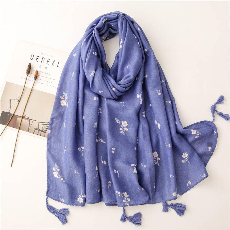 Sky Blue Garden Floral Tassel Shawls by Try Modest