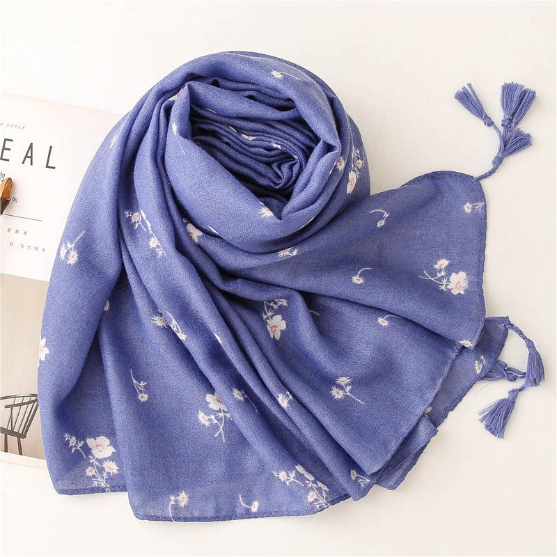 Sky Blue Garden Floral Tassel Shawls, view 2