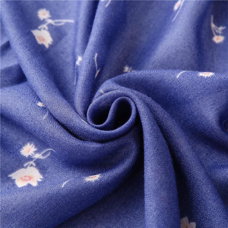 Sky Blue Garden Floral Tassel Shawls, view 3