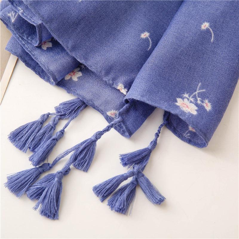 Sky Blue Garden Floral Tassel Shawls, view 4