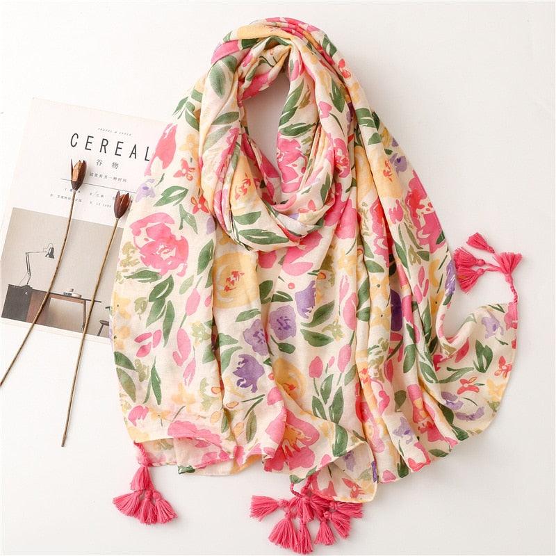 Fresh Floral Tassel Scarfs by Try Modest
