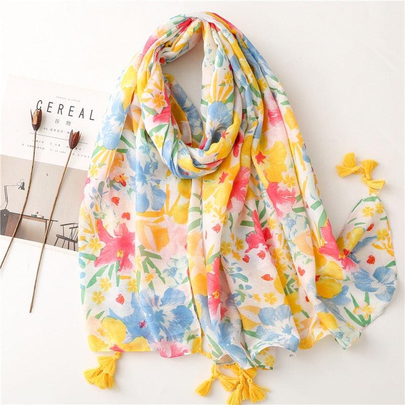 Fresh Floral Tassel Scarfs, view 5