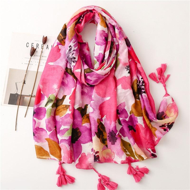 Fresh Floral Tassel Scarfs, view 7