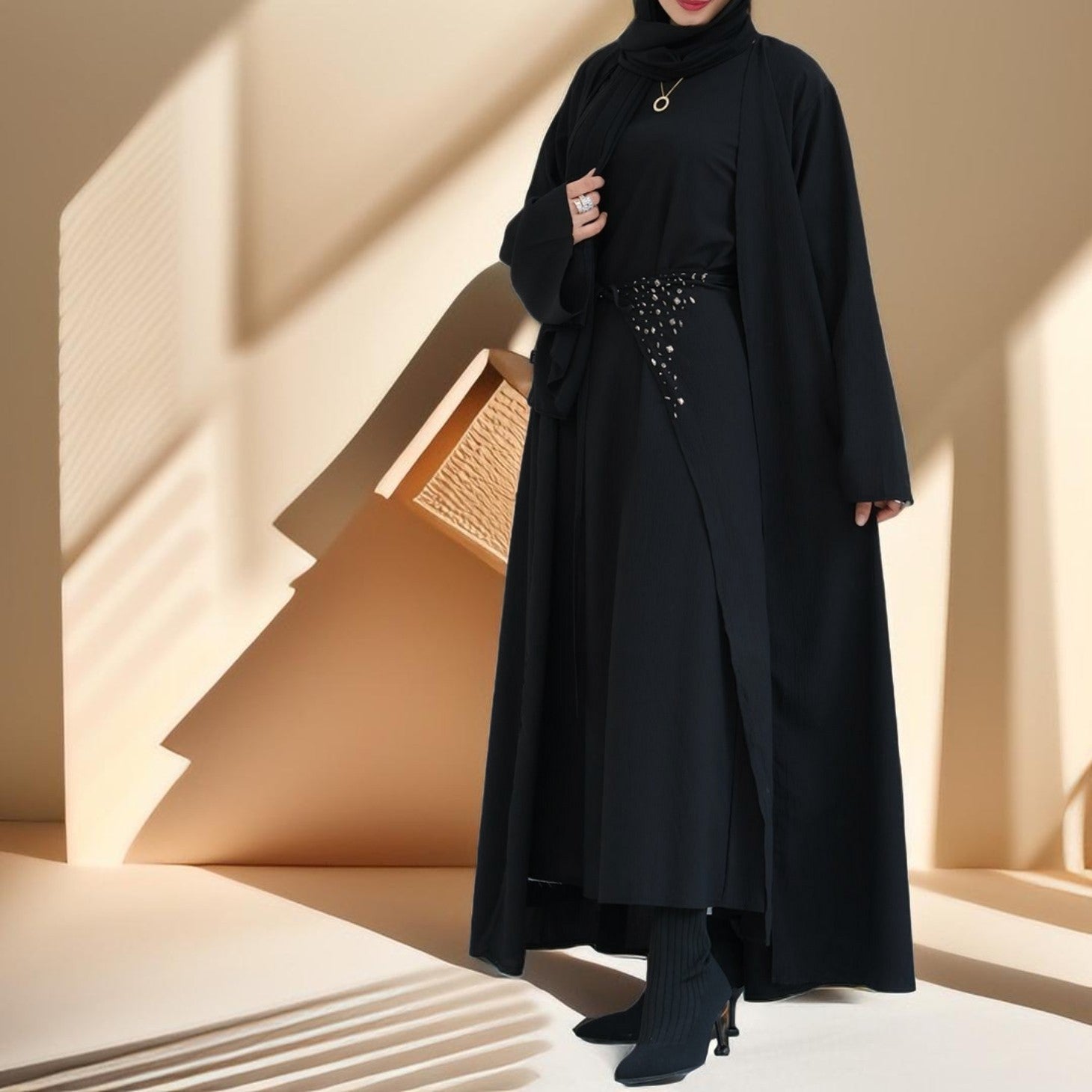 Three piece beaded evening abaya, view 2