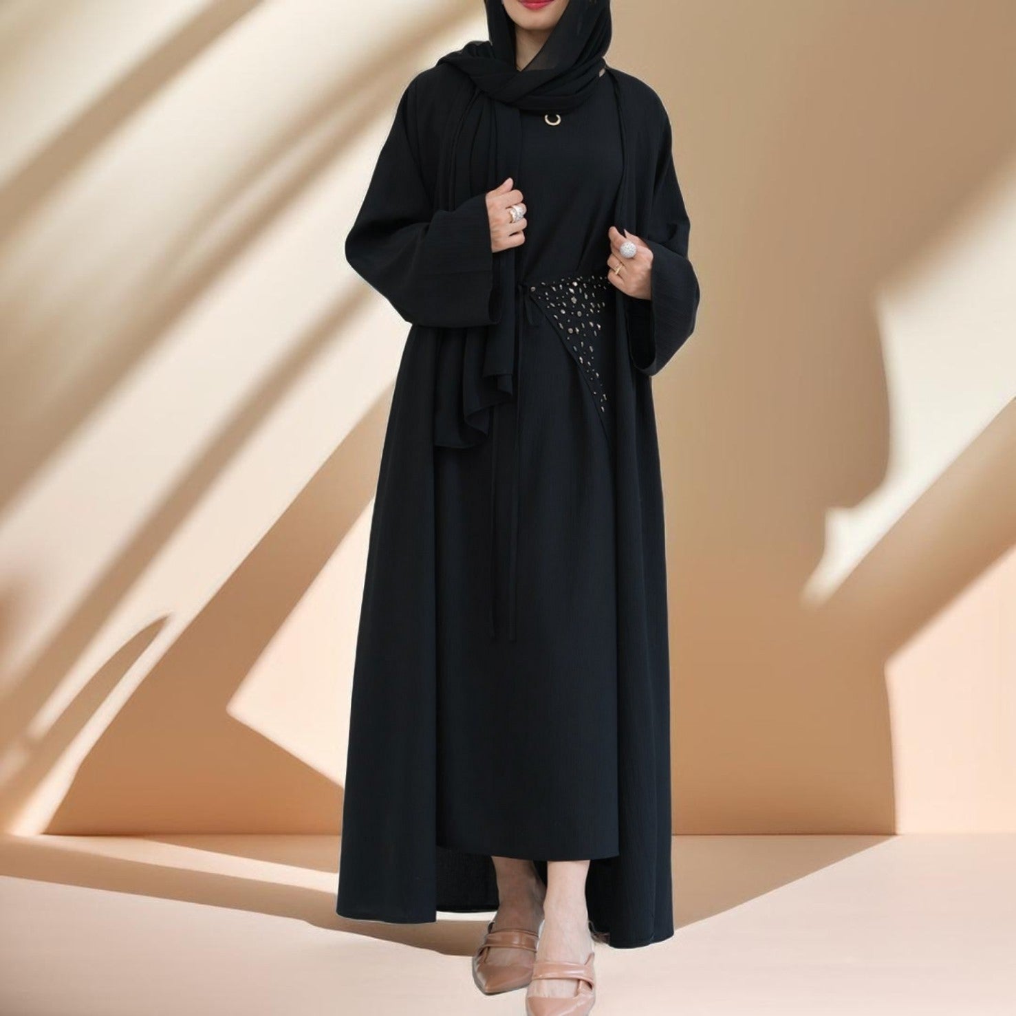 Three piece beaded evening abaya, view 3