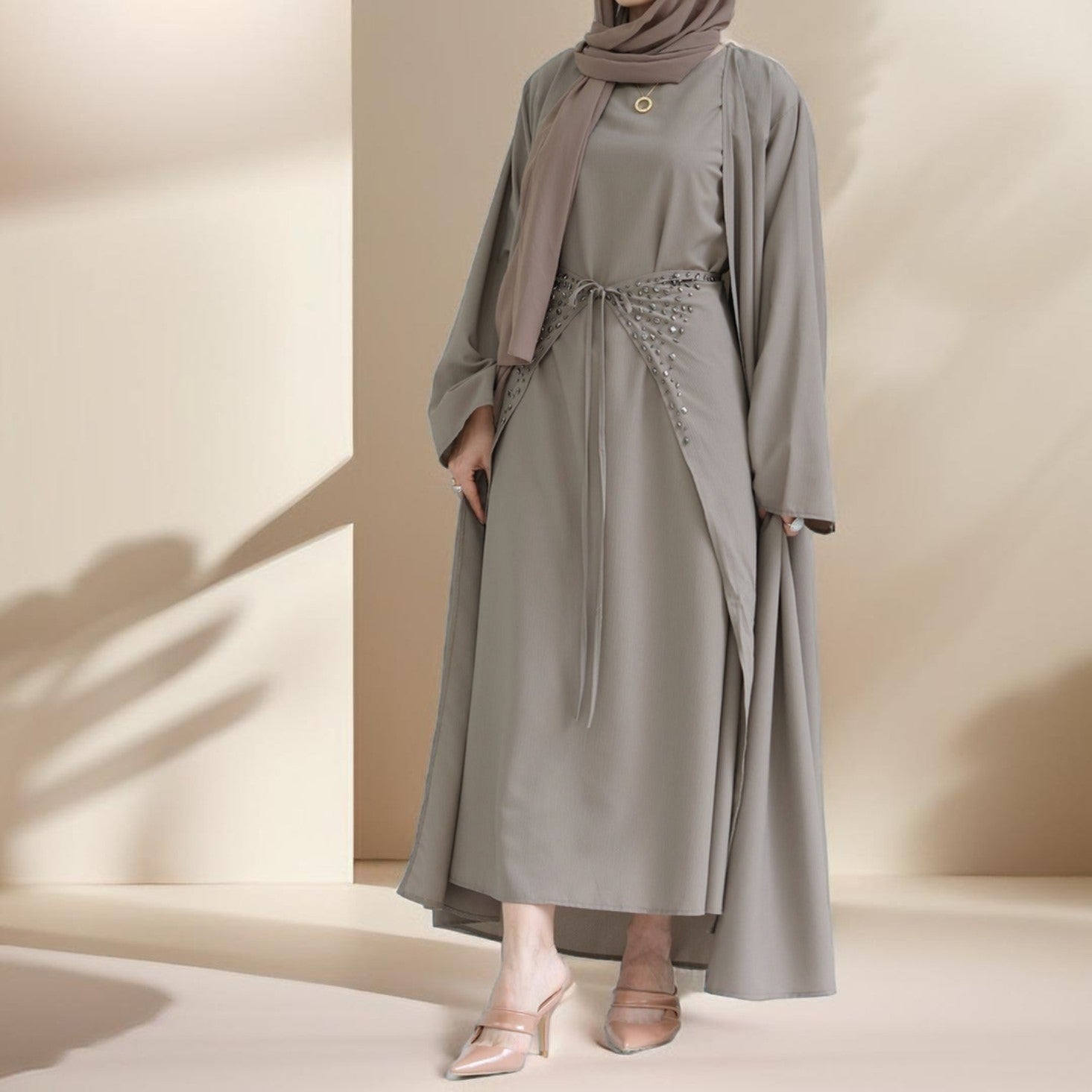 Three piece beaded evening abaya, view 4