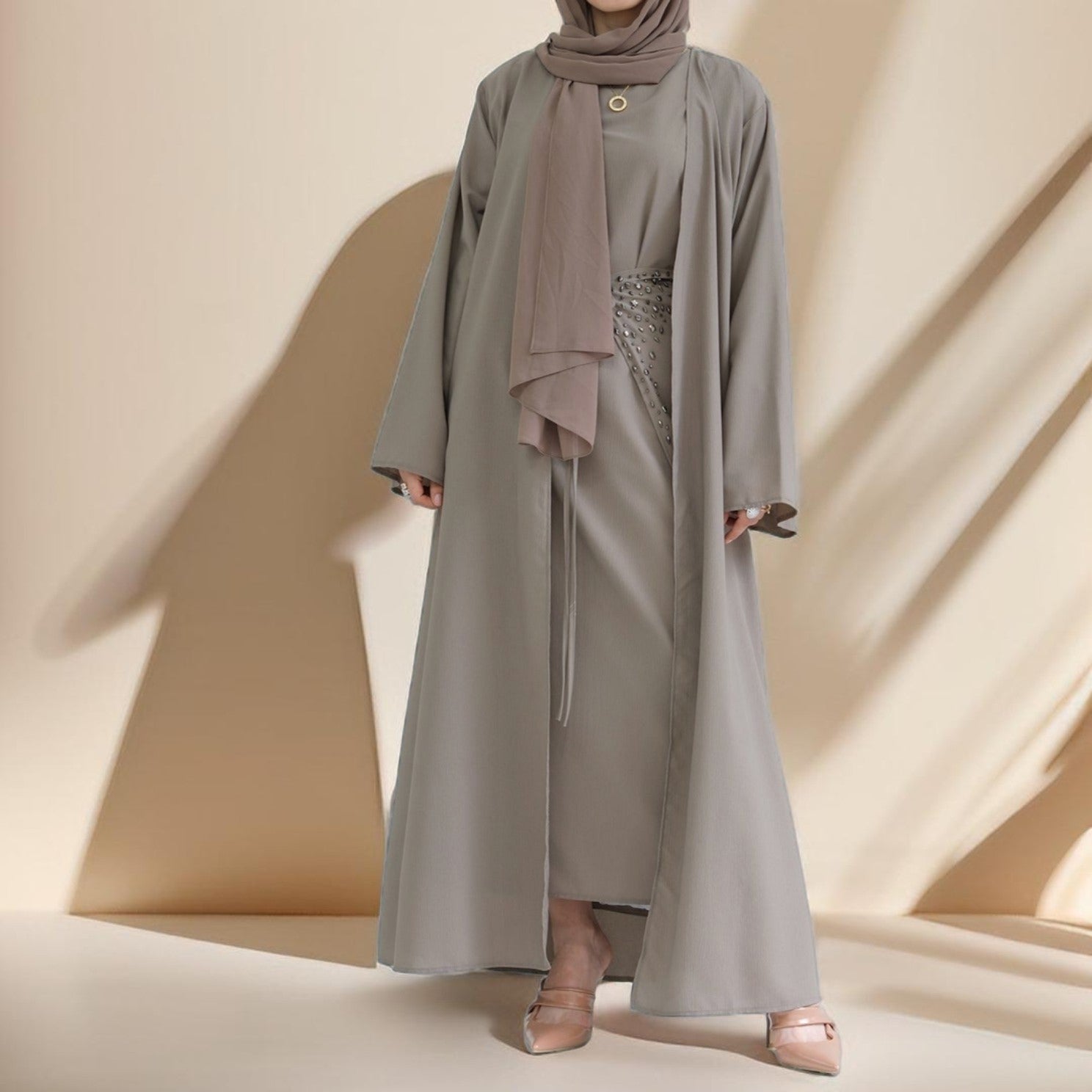 Three piece beaded evening abaya, view 5