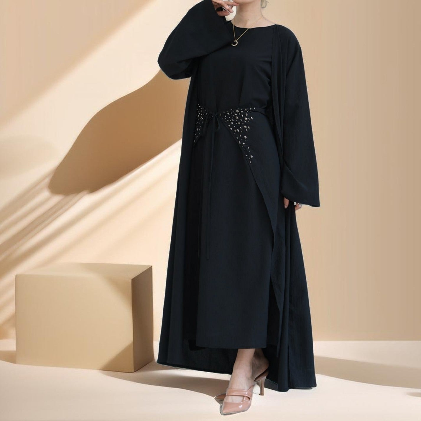 Three piece beaded evening abaya, view 6