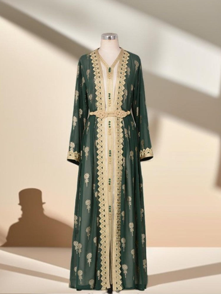 Algerian Style Embroidered Kaftan Plus Inner Vest and Belt, view 6