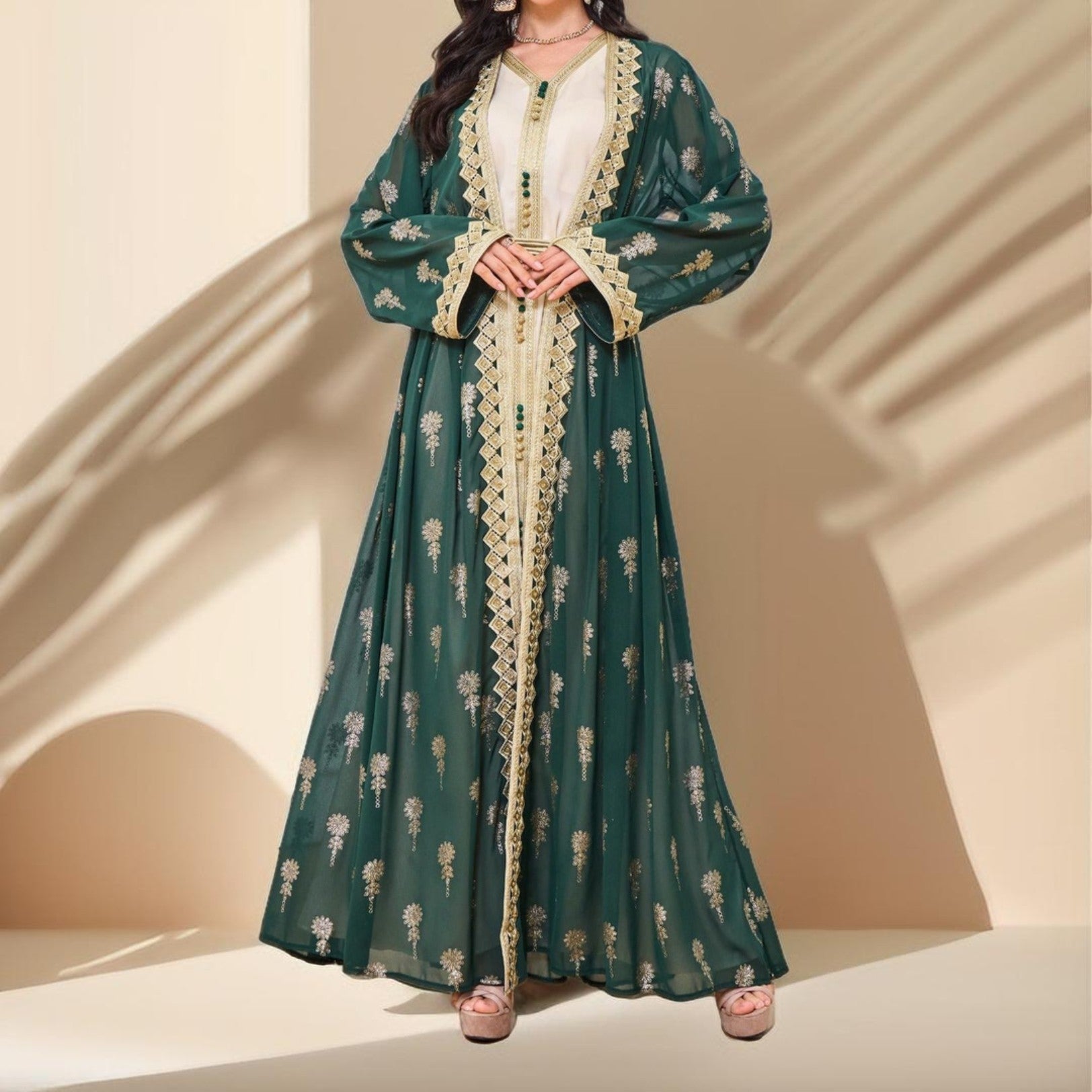 Algerian Style Embroidered Kaftan Plus Inner Vest and Belt, view 8