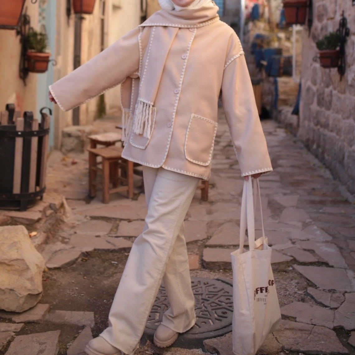 Autumn/Winter New Fashion Woollen Jacket with Scarf Tassels by Try Modest