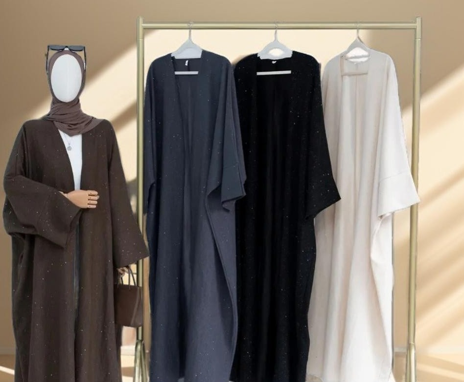 Sparkling Winter/Autumn Abaya Throwover Dress, view 3