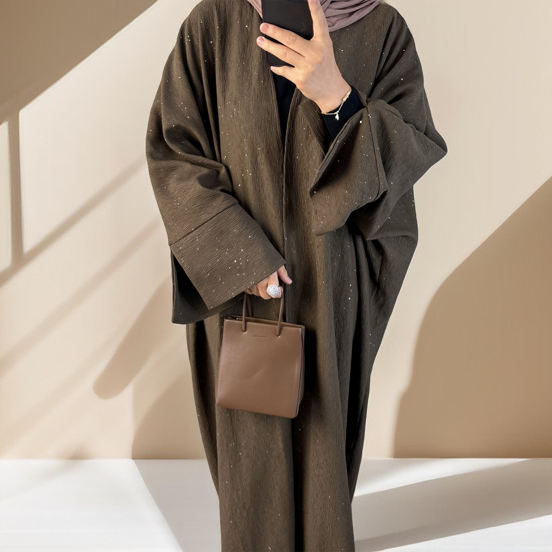 Sparkling Winter/Autumn Abaya Throwover Dress, view 5