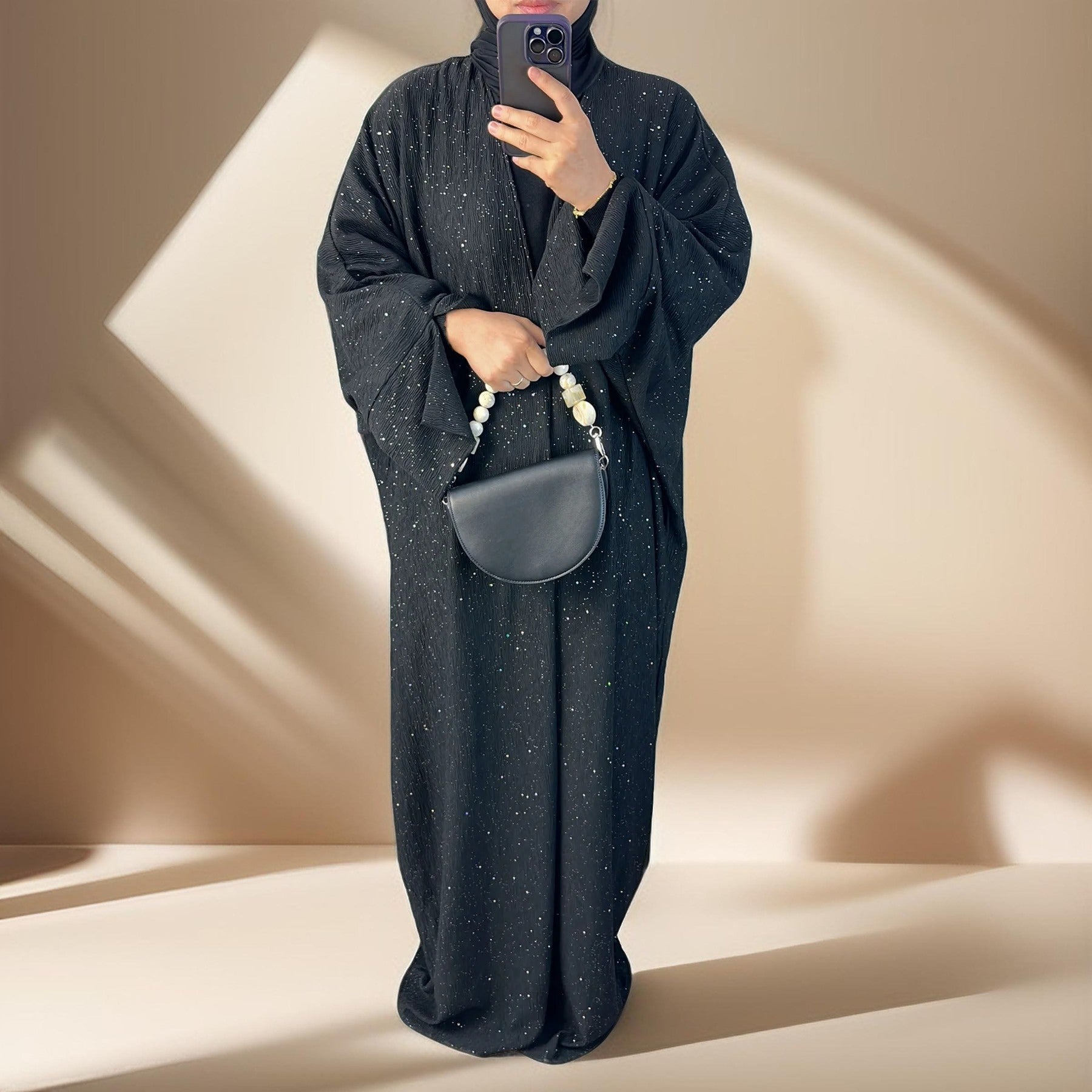 Sparkling Winter/Autumn Abaya Throwover Dress, view 6