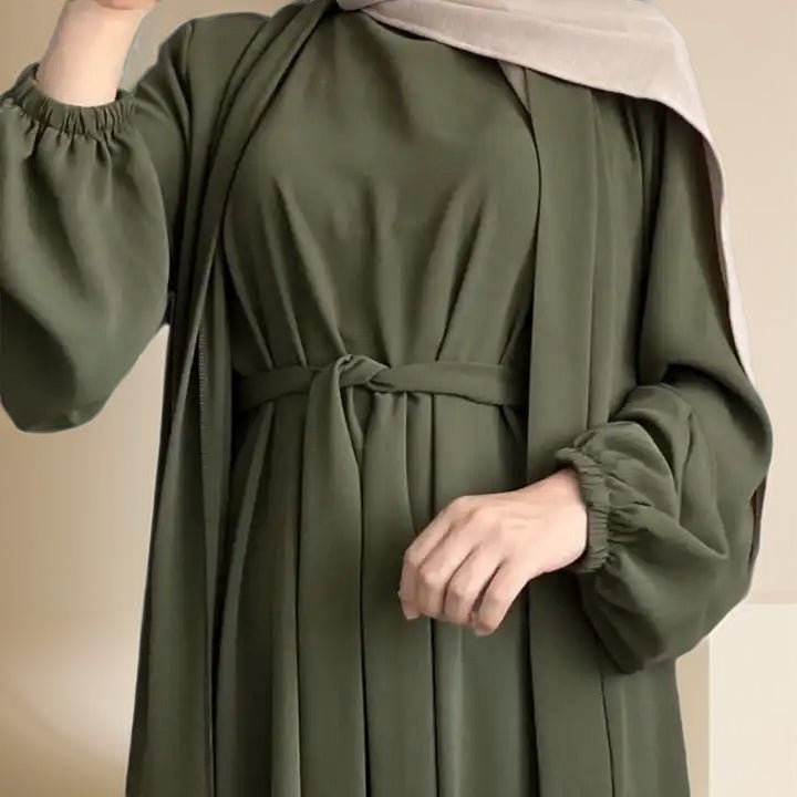 Classic Solid Color Abaya with Hijab Set (3pcs) by Try Modest