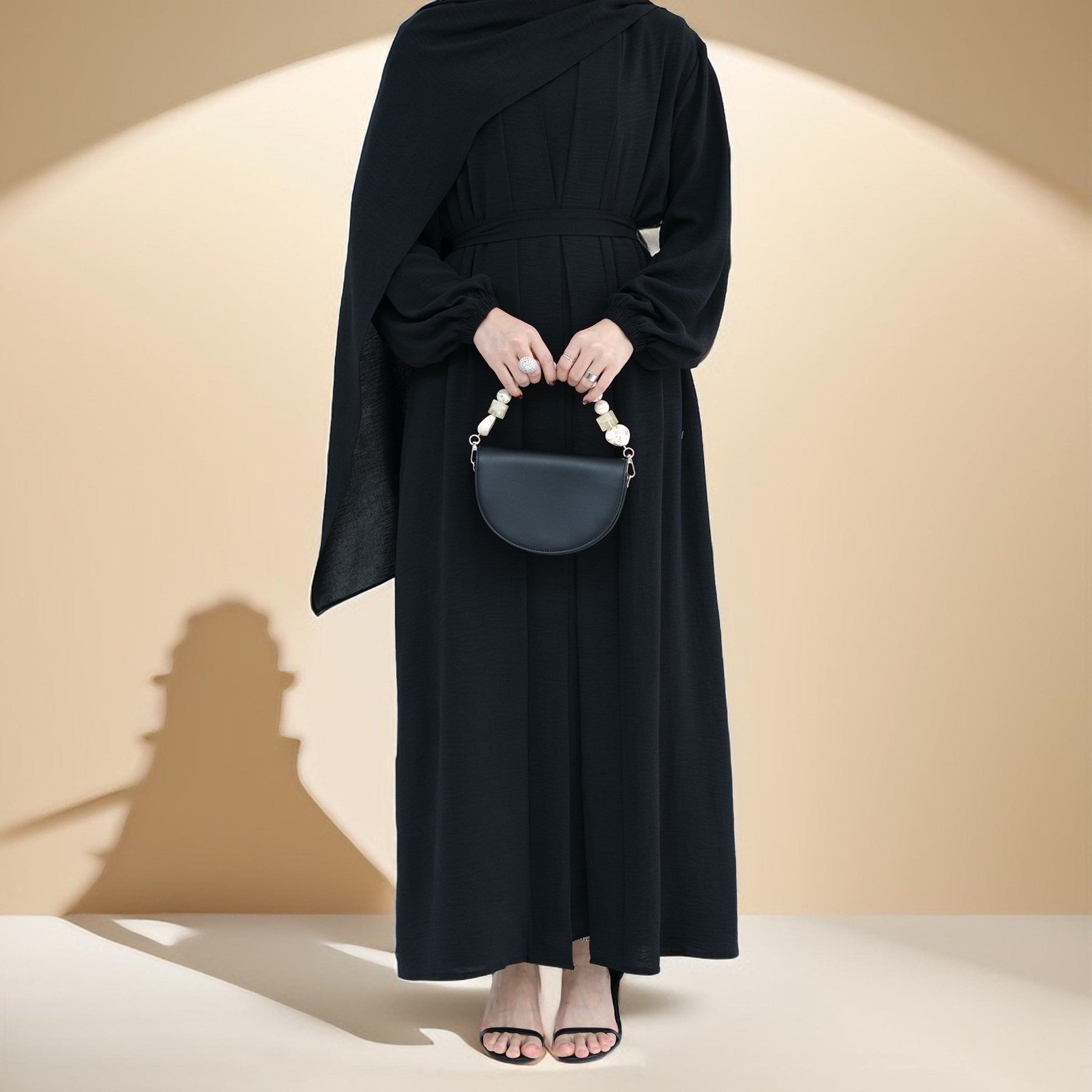 Classic Solid Color Abaya with Hijab Set (3pcs), view 3