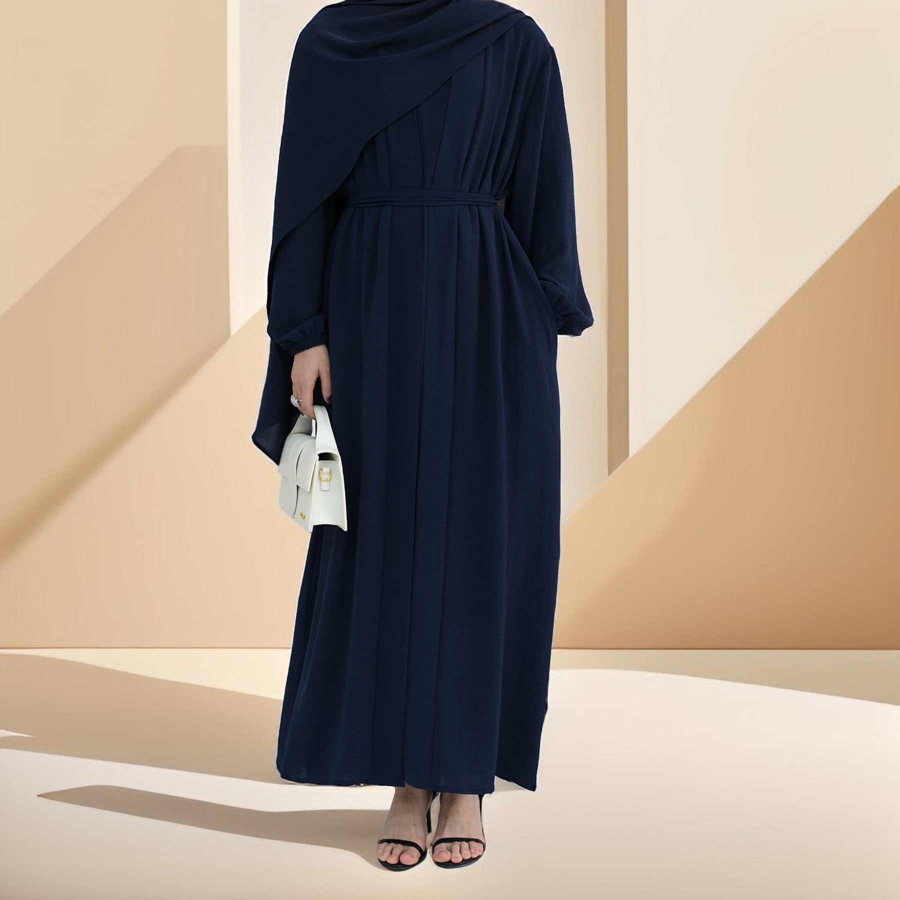 Classic Solid Color Abaya with Hijab Set (3pcs), view 5
