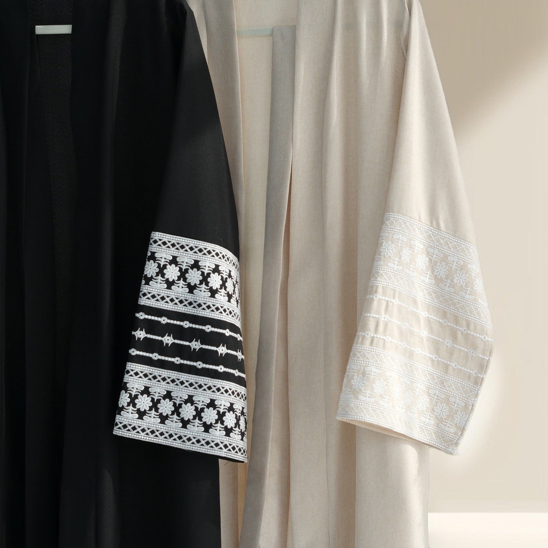 Traditional Embroidered Linen Abaya with Open Front, view 6