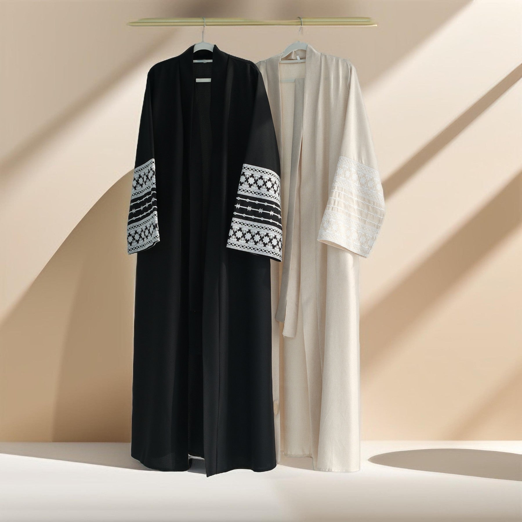 Traditional Embroidered Linen Abaya with Open Front, view 7
